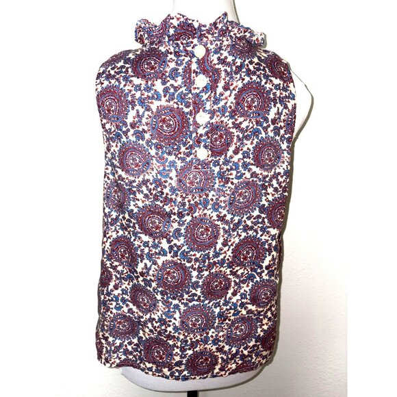 J.Crew Floral Paisley Print Sleeveless Linen Top With Ruffle Collar Size M - Picture 2 of 8